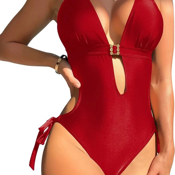 Red One piece bathing suit size Large - Picture 2 of 5